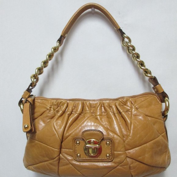 Marc Jacobs Camila camel Leather quilted patchwork shoulder bag purse Italy zip - Picture 6 of 14